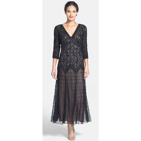 Nordstrom Women’s Pisarro Nights Floral Lace Sequin Beaded Dress Gown Size 6 - Picture 1 of 5